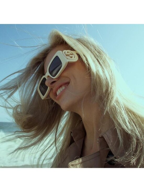 Gucci GG1325S 002 Sunglasses Ivory Square Frame, Grey Lenses main image 7